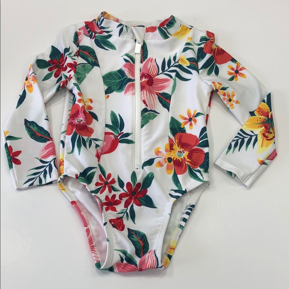 Old Navy Girls Floral Zip-Front One-Piece Rashguard Swimsuit – 18-24 Months